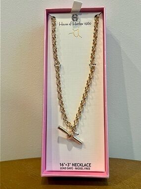 House of Harlow 1960 Gold Chain Toggle Necklace 16” + Ext Minimal Statement NWT